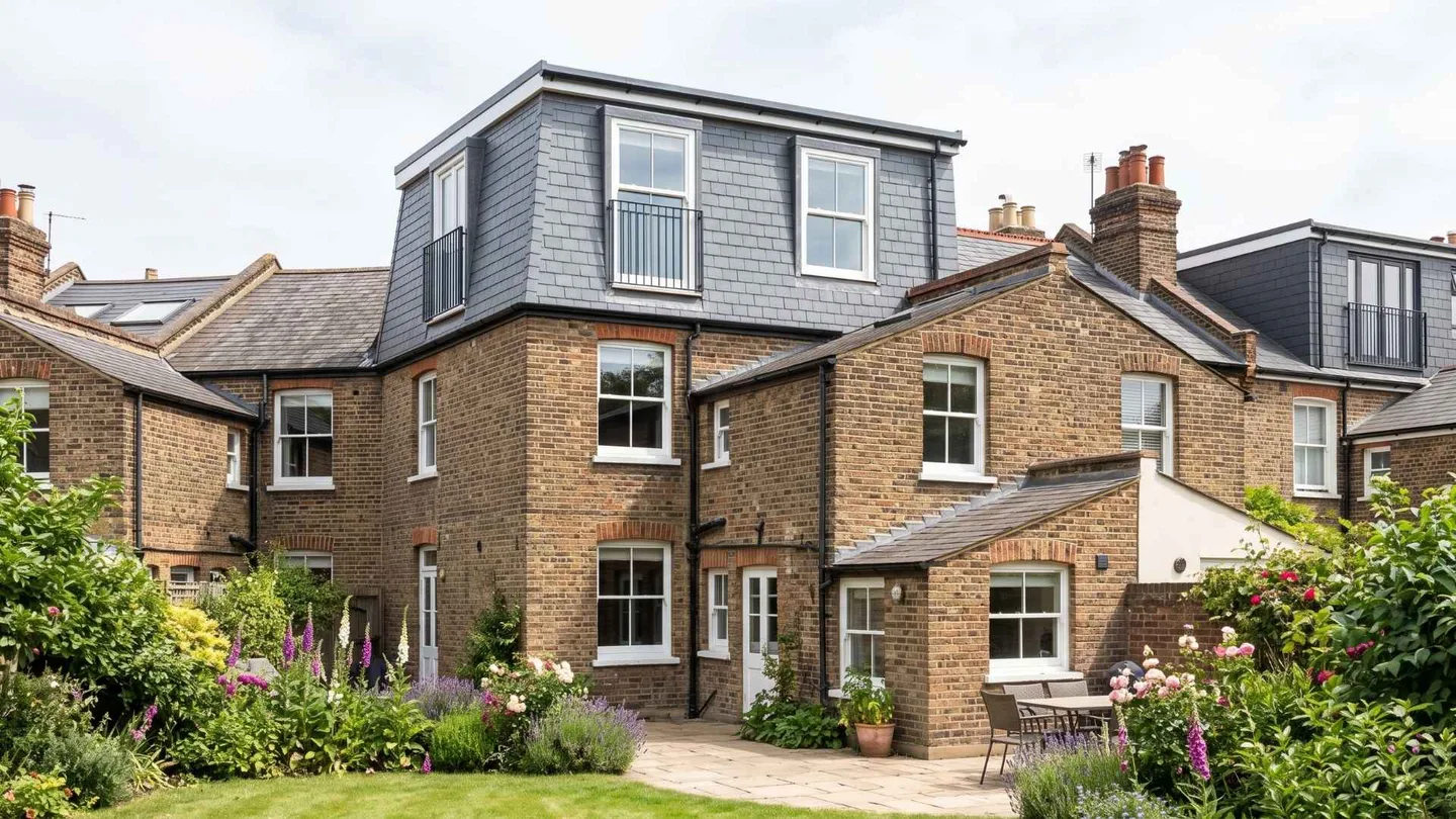 Slate-clad mansard loft conversion above a brick terrace in Clapham SW4